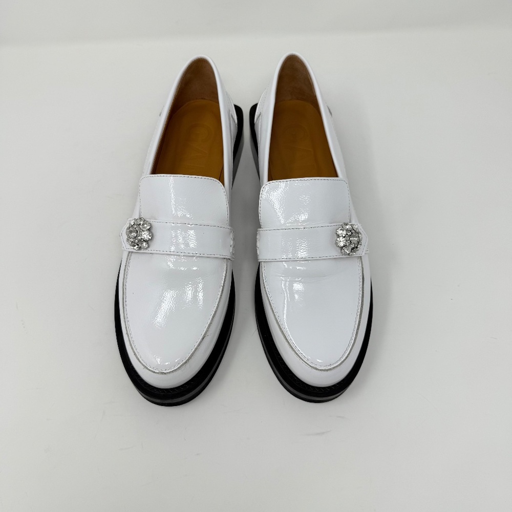 Ganni White Leather Loafers with Silver-tone Medallion - Picture 9 of 15